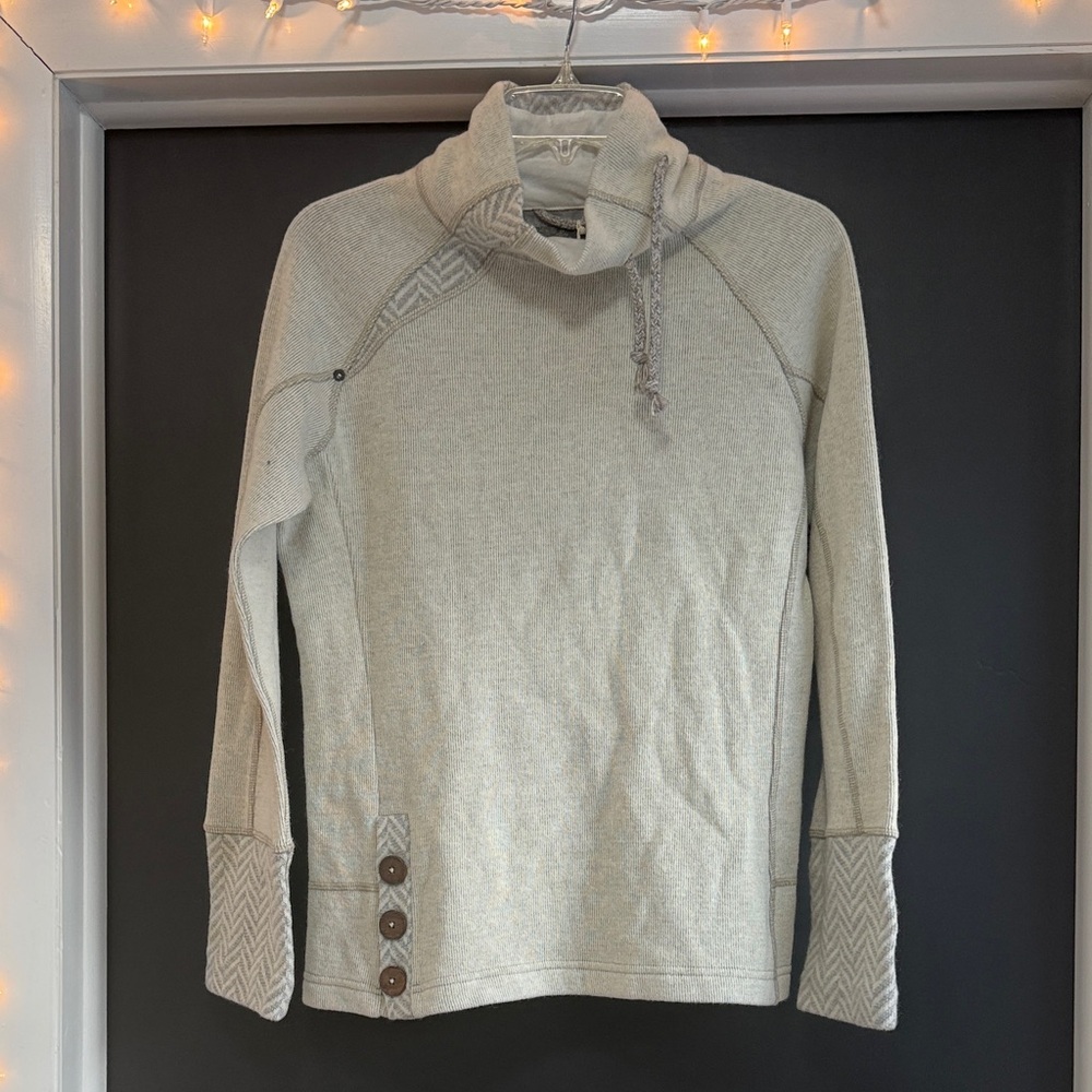 Prana Women's Cream Turtleneck Sweater with Button Details
